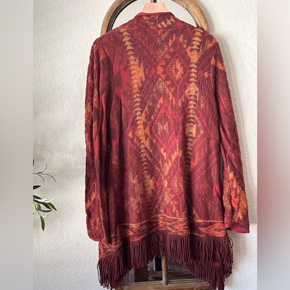Lucky Brand Southwestern Fringe Cardigan Sweater Boho Western Fall Jacket Large - Picture 2 of 5